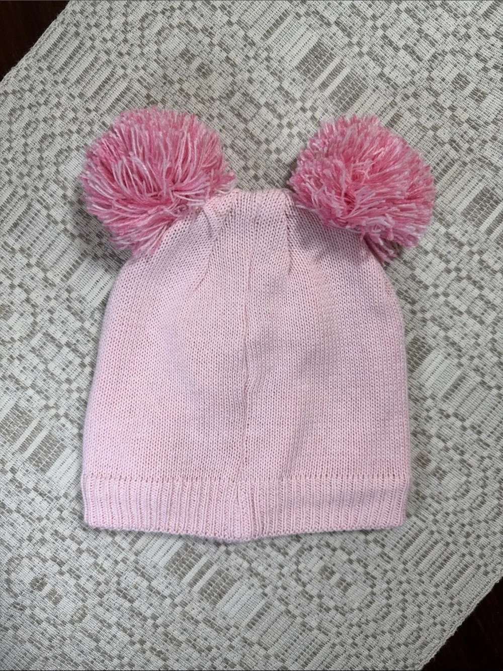 Kids Pink Pom-Pom Knit Beanie Hat with Heart Detail